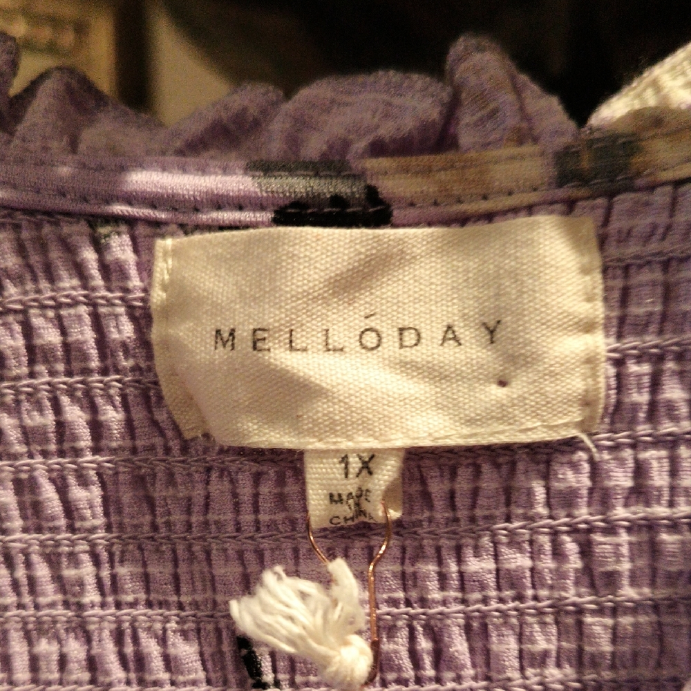 FINAL PRICE NWT Melloday Ribbed Floral Ruffled Lavender Textured Top Size 1X